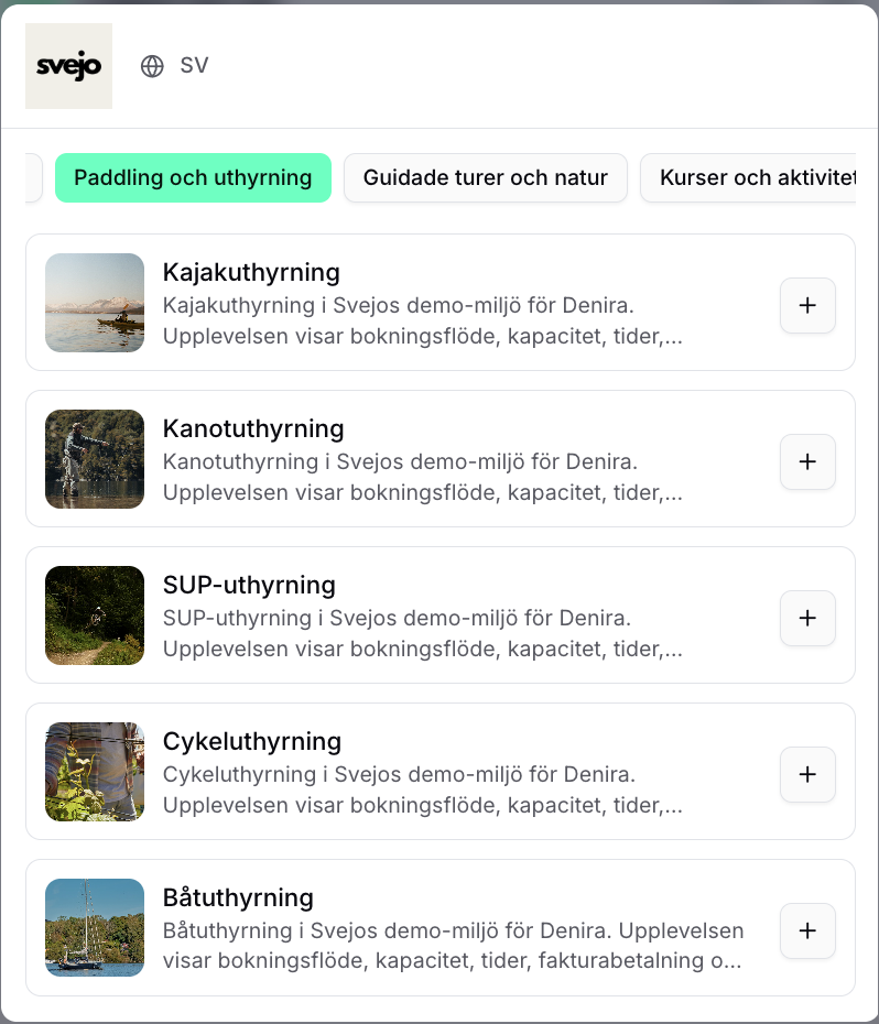 Upplevelseföretag bokningsflöde i mobilen